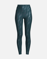 greenyogashop Trainingsleggings in Dunkelgrün mit grafischem Ton-in-Ton-Wellenmuster und hohem Bund