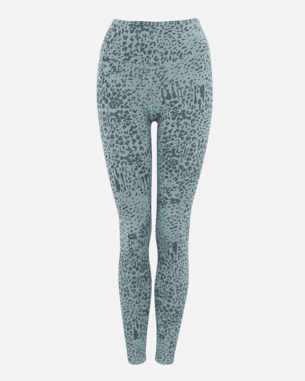 greenyogashop Leggings Susan mit High-Rise Bund und grau-blauem Animal-Print aus Bio-Baumwolle