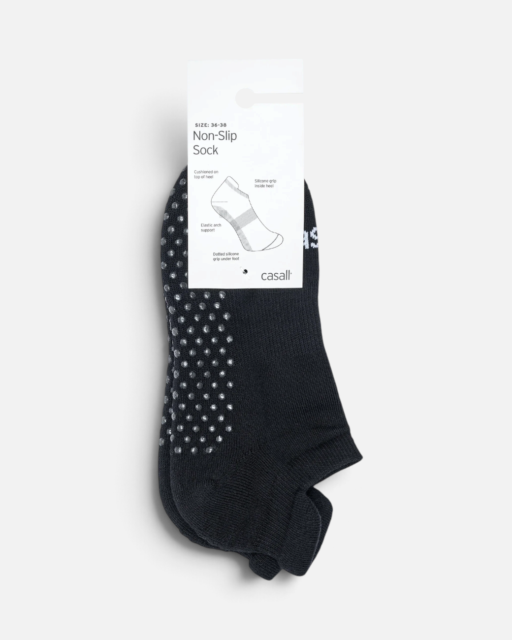 greenyogashop schwarze Non-Slip Socken aus Baumwollmix mit Silikon-Noppen an der Sohle und Fersen-Grip