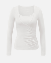 greenyogashop weißes Langarm-Wickelshirt aus weicher Bambusviskose mit Rundhalsausschnitt