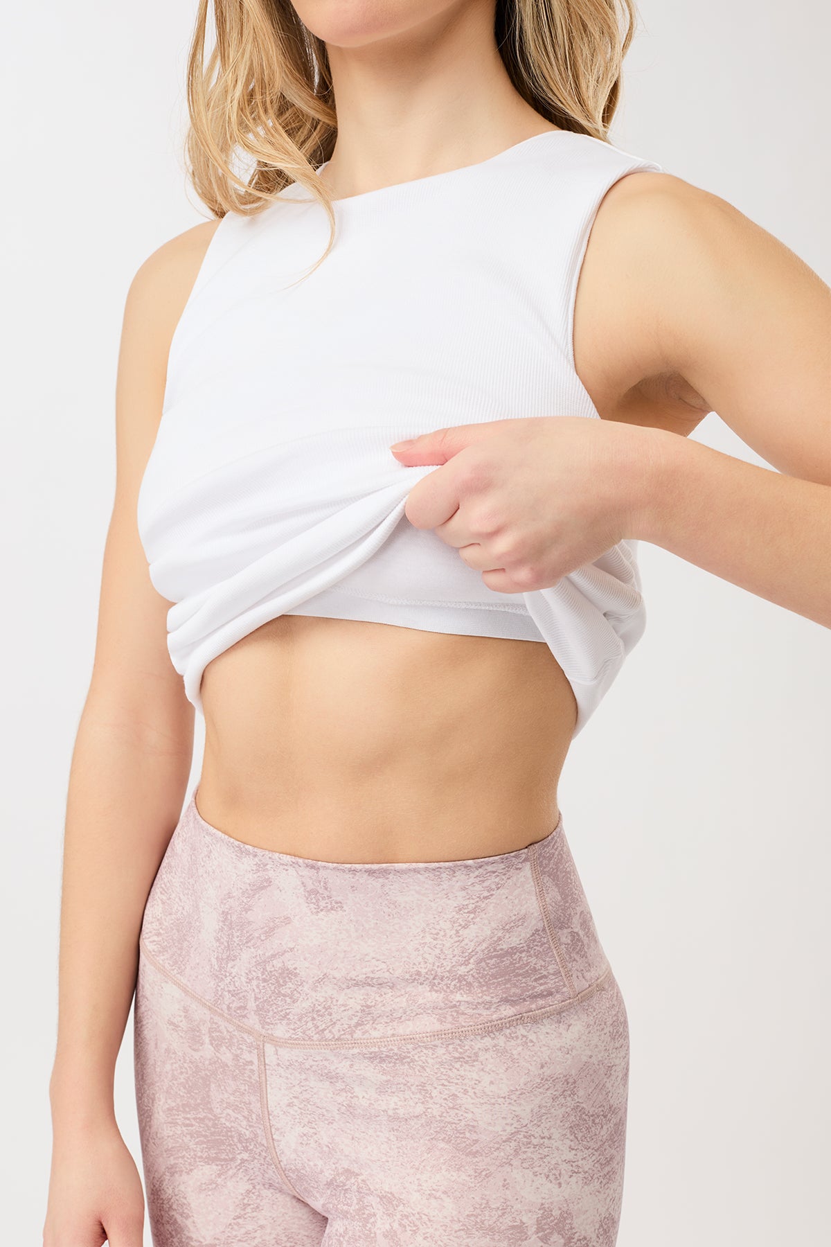 Side Ruffled Rib Top - White