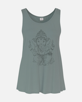greenyogashop Top Ganesha in Agave, entspanntes Tanktop aus TENCEL und Bio-Baumwolle mit Ganesha-Print