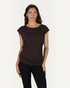 greenyogashop Asana Tee in Coffee, ein extra langes Yoga-Shirt aus Bambus-Mix mit weichem Bund und lockerer Passform