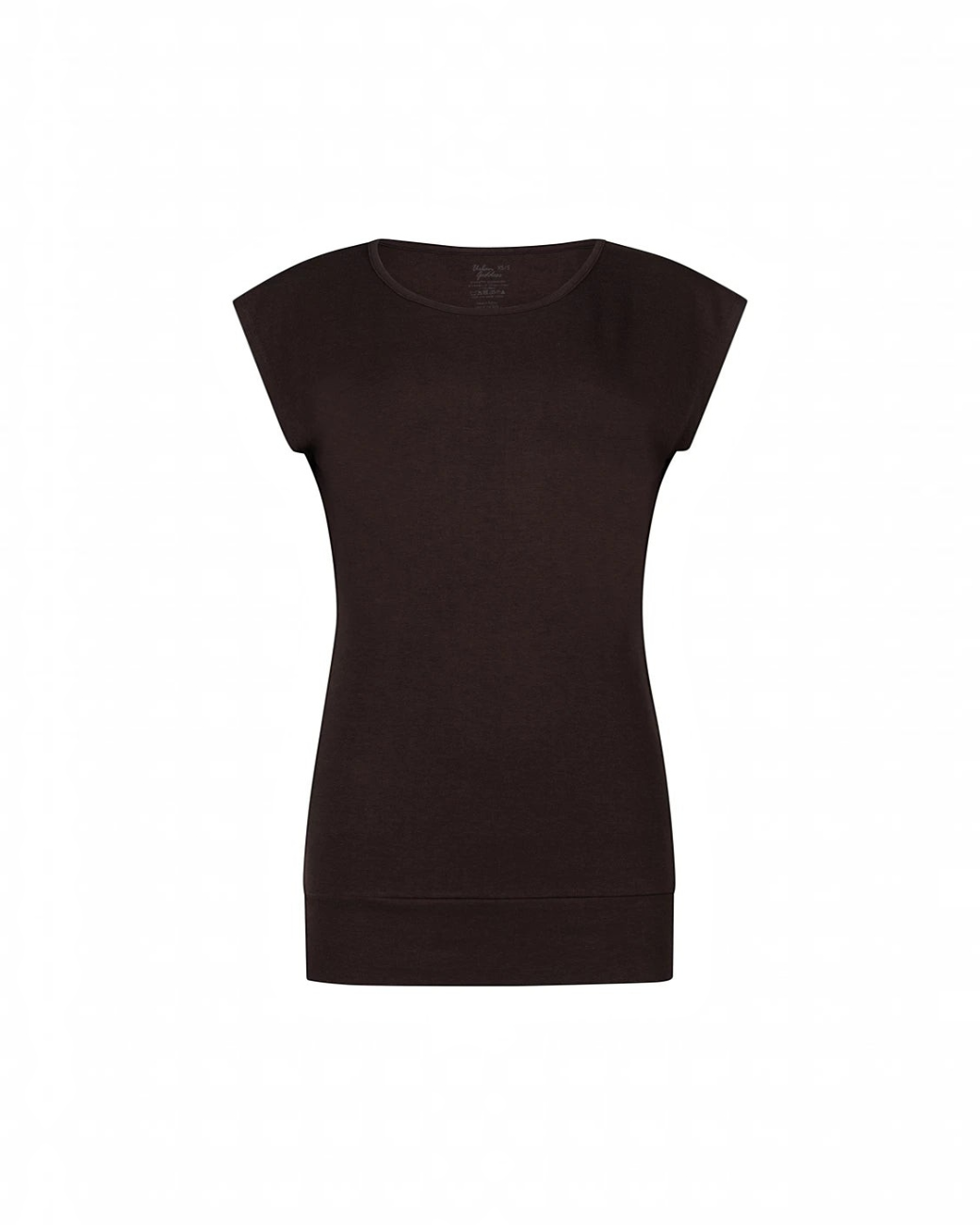 greenyogashop Asana Tee in Coffee, ein extra langes Yoga-Shirt aus Bambus-Bio-Baumwoll-Mix mit weichem Bund.