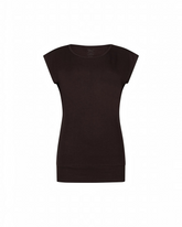 greenyogashop Asana Tee in Coffee, ein extra langes Yoga-Shirt aus Bambus-Bio-Baumwoll-Mix mit weichem Bund.