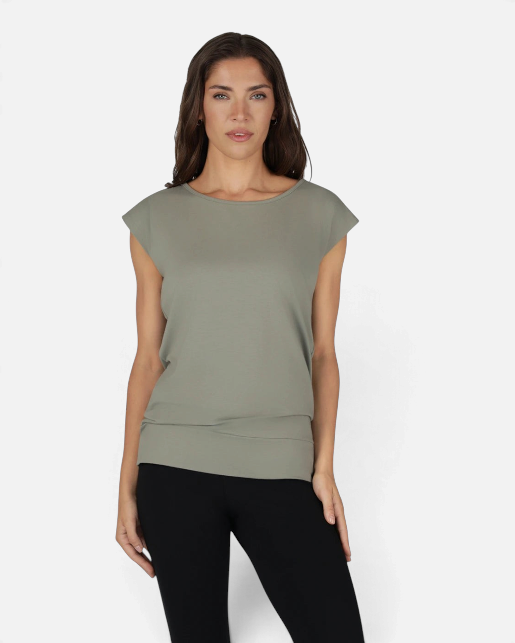 greenyogashop Asana Tee in Smokey Quartz aus Bambus-Mix mit weitem Bund und lockerer Passform