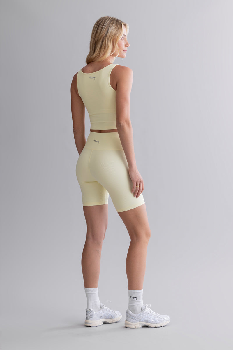 Biker Ribbed Pastel Yellow – Seitenansicht – Hey Honey