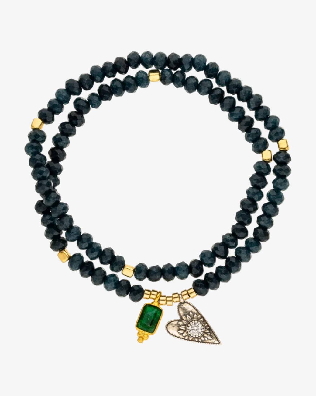 Doppelreihiges Armband Open heart grüner Onyx Silber – Armband von Hoffnungsträger