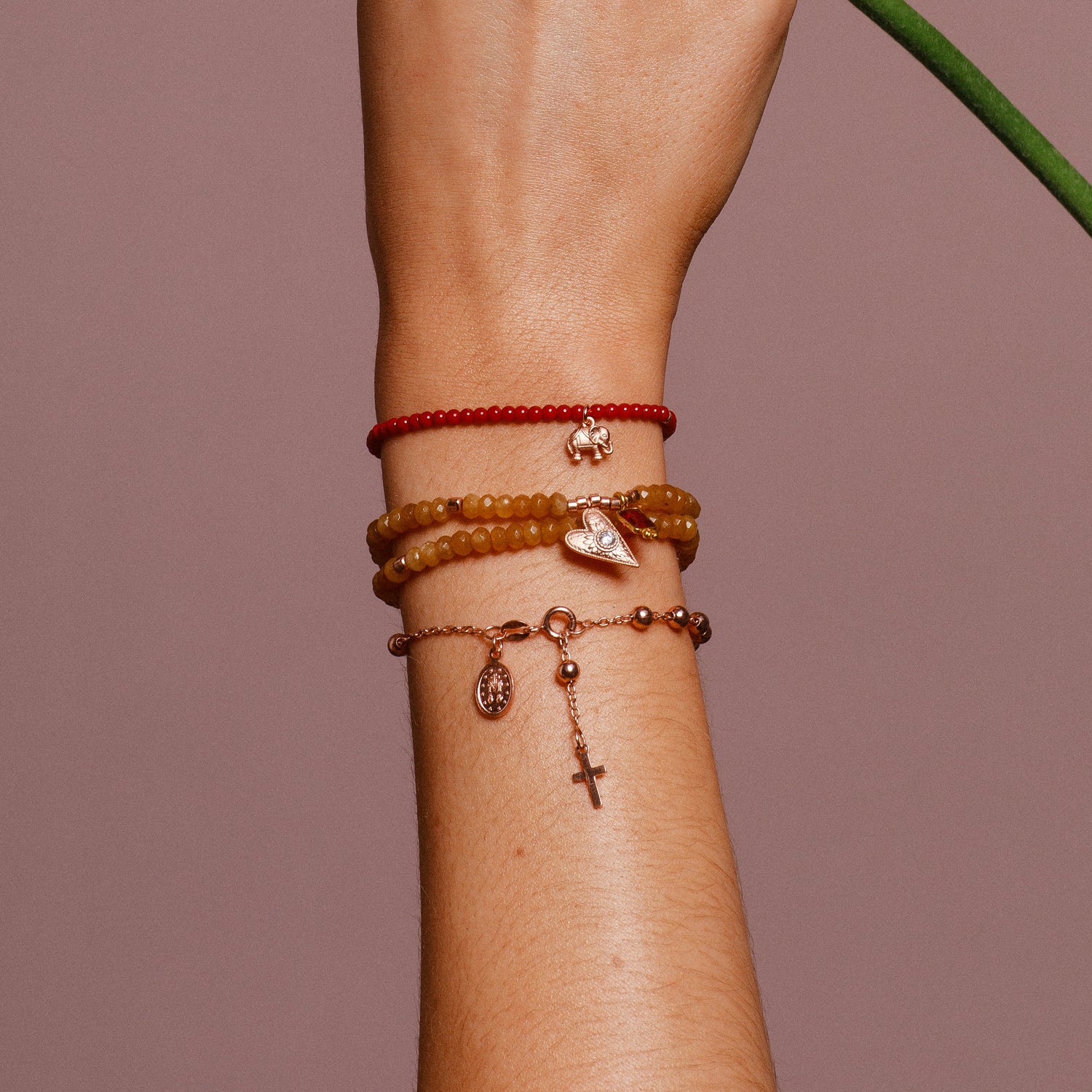 Doppelreihiges Armband Open heart pinker Rubin Roségold – Styling am Handgelenk – Hoffnungsträger