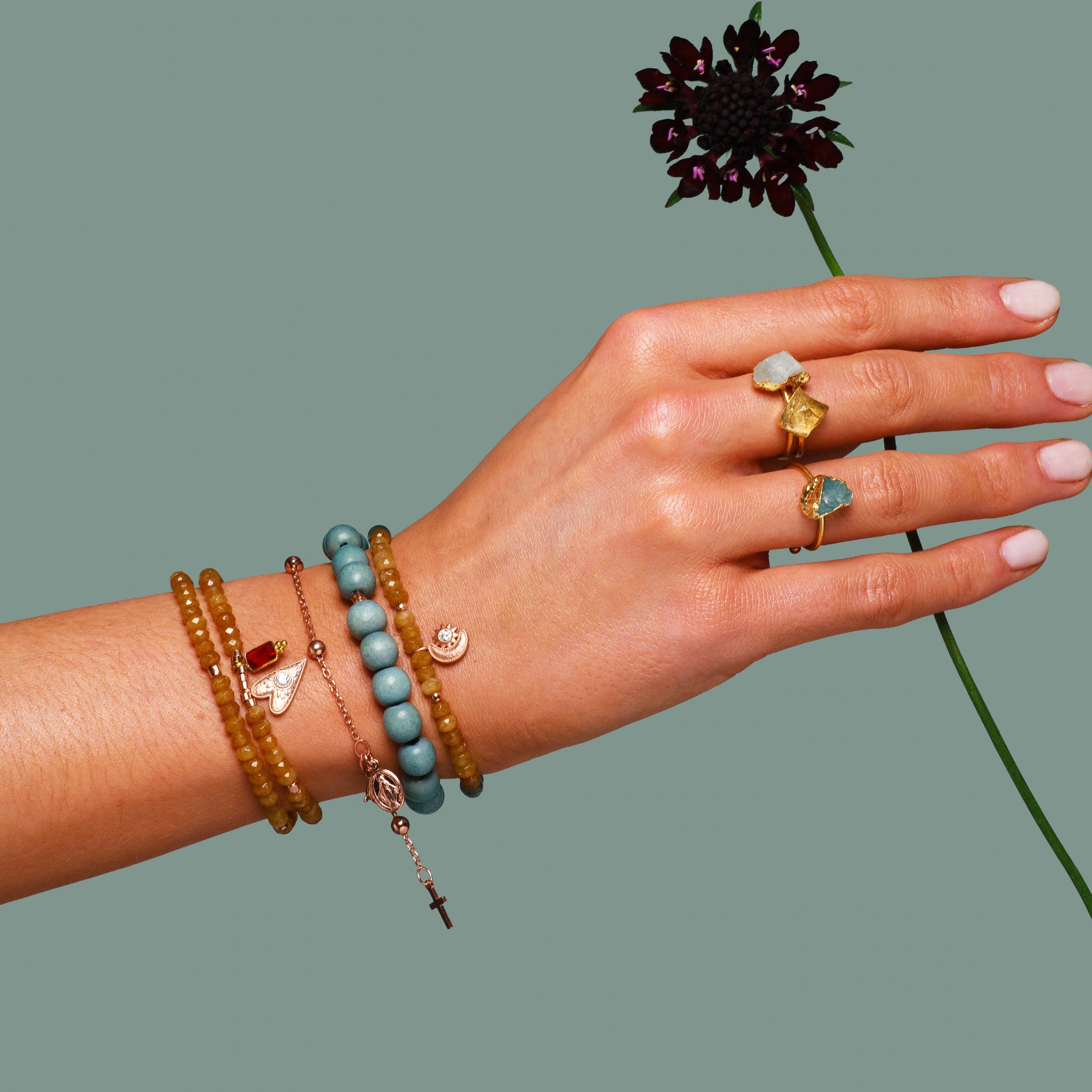 Doppelreihiges Armband Open heart pinker Rubin Roségold – Layering Look – Hoffnungsträger