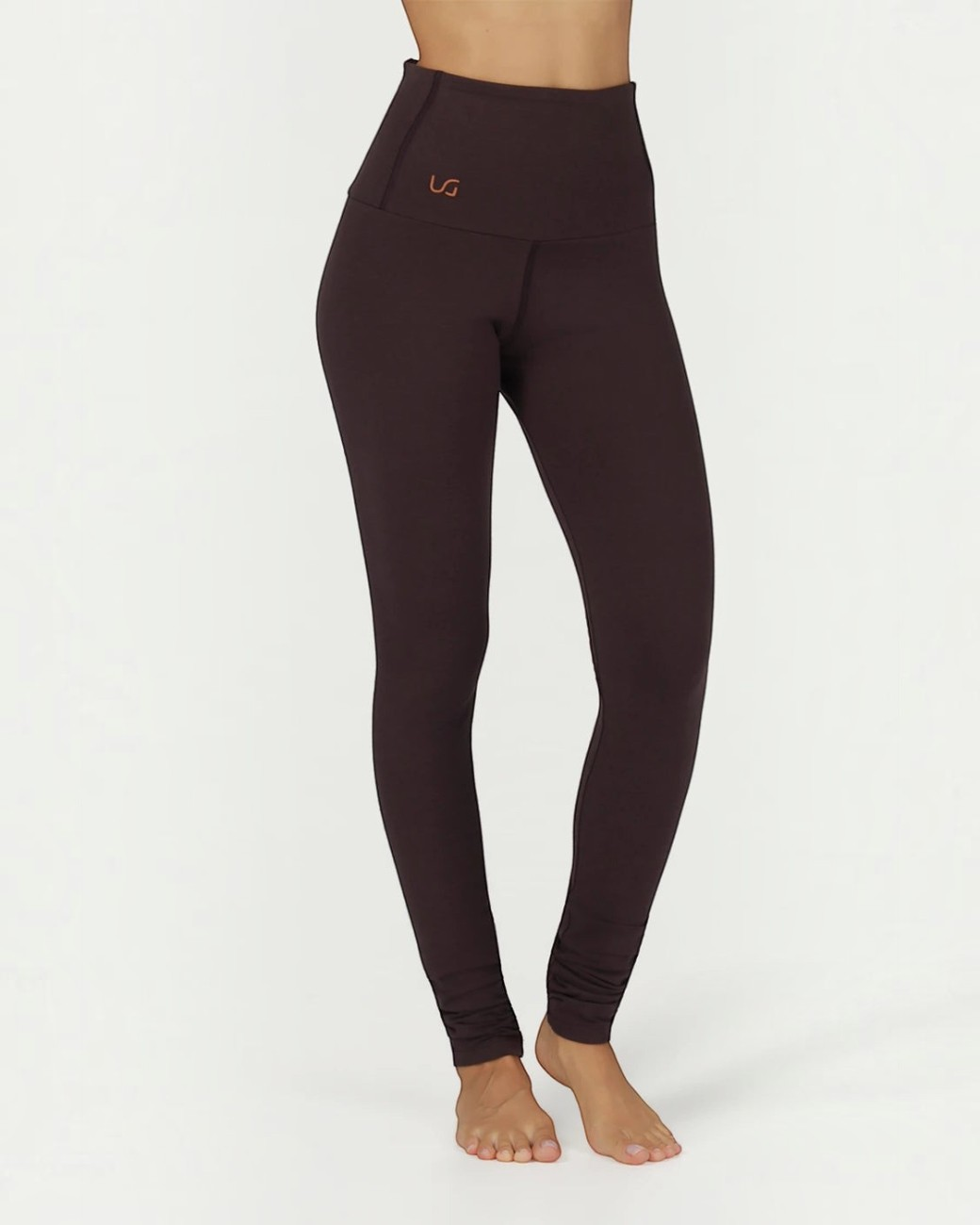 greenyogashop Gaia Leggings in Coffee aus Bio-Baumwolle mit hohem Bund und extralangen Beinen zum Raffen