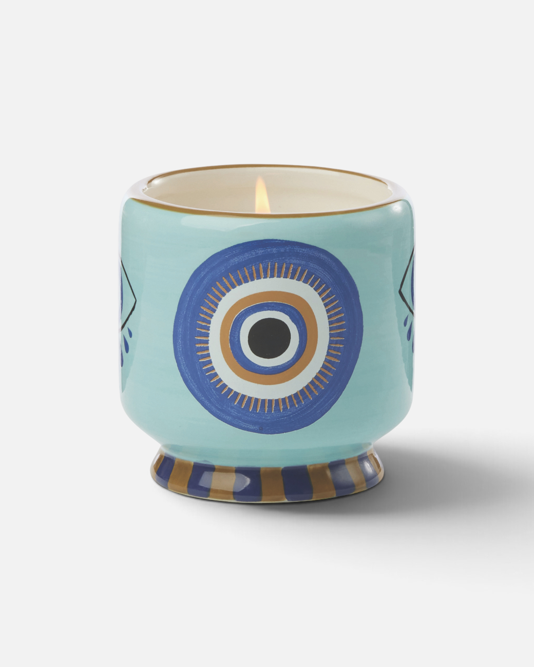 greenyogashop Keramik-Duftkerze mit blauem Auge-Motiv, Sojawachs und Weihrauch-Duft in wiederverwendbarem Gefäß