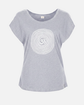 greenyogashop T-Shirt OM in Grau Melange aus Biobaumwolle mit weißem Om-Druck und angeschnittenen Ärmeln