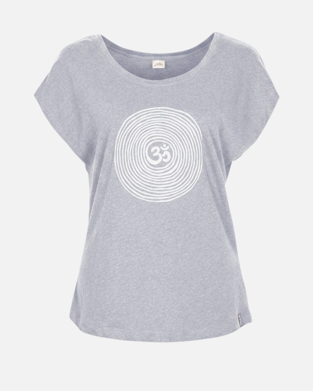 greenyogashop T-Shirt OM in Grau Melange aus Biobaumwolle mit weißem Om-Druck und angeschnittenen Ärmeln