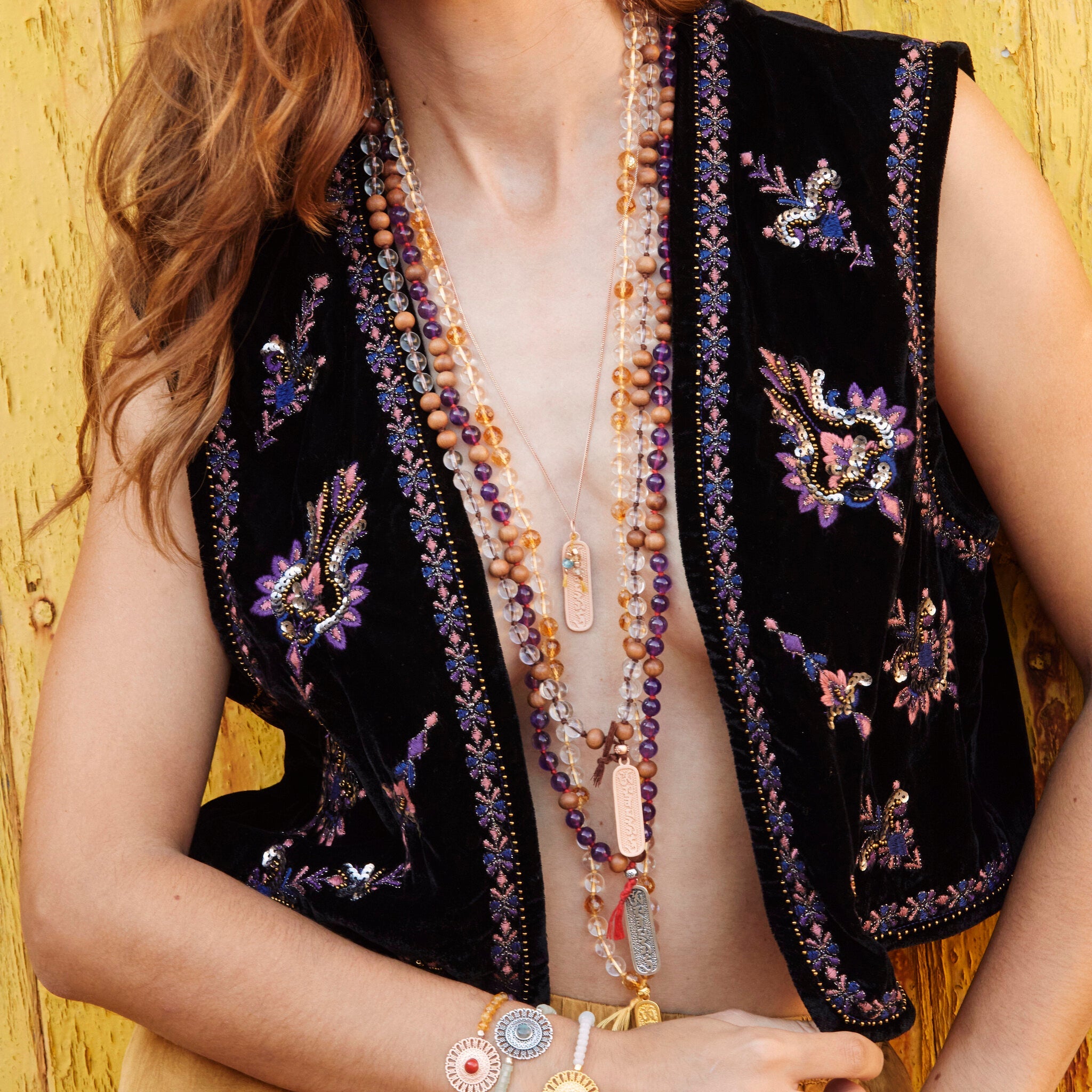 Mala Kette Achtsamkeit Amethyst – Layering Look – Hoffnungsträger